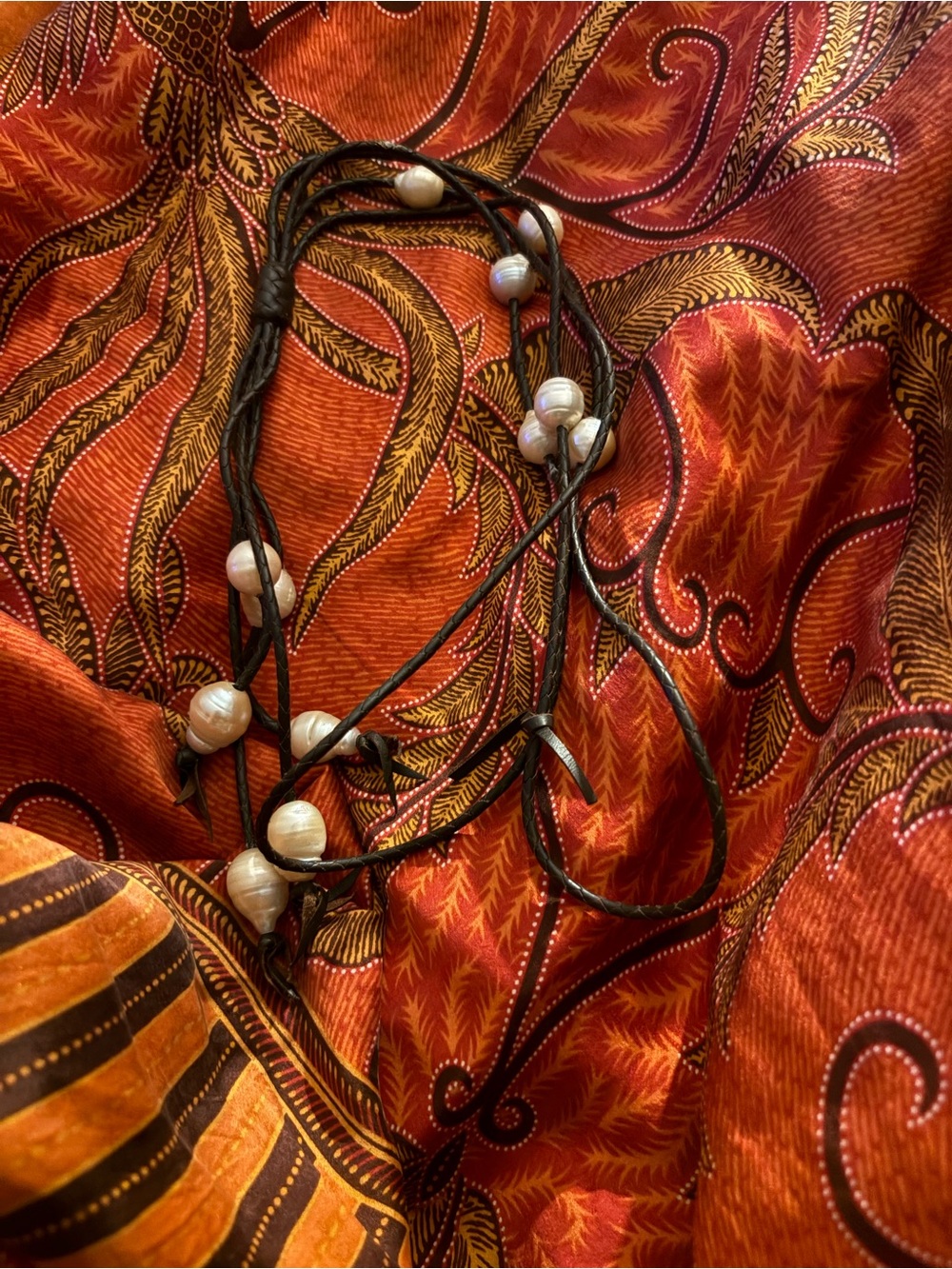 Handcrafted Pearl Accent Brown Leather Wrap Necklace